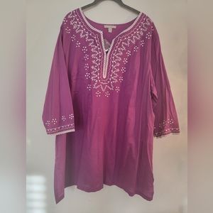 Woman Within Purple Tunic Top with White Detail, Size 1X (22/24)